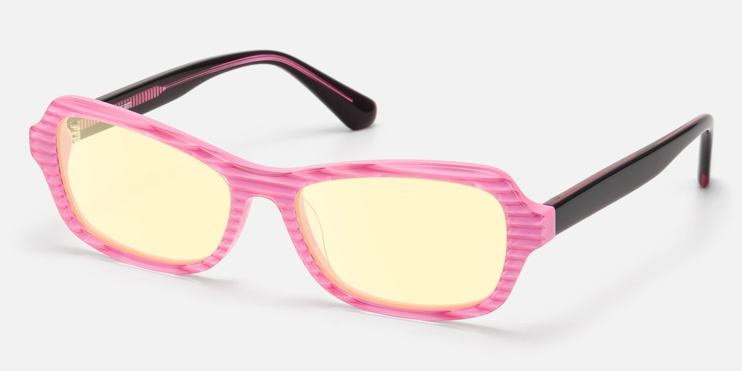 Pop - Pink Striped Light Yellow Lens Shades by Vooglam - Front View