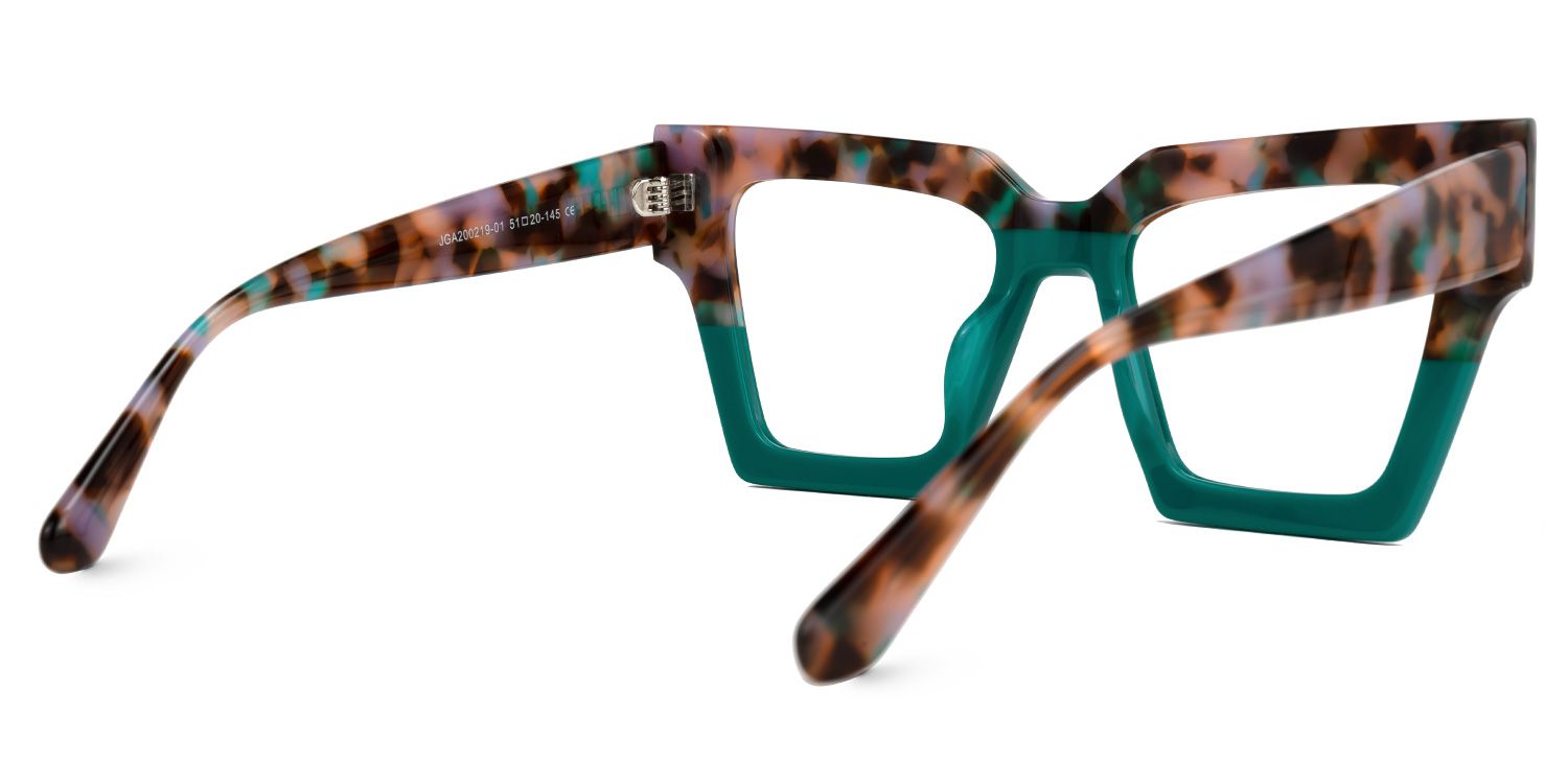 Eleora - Square Green/Floral Eyeglasses by Vooglam - Side View