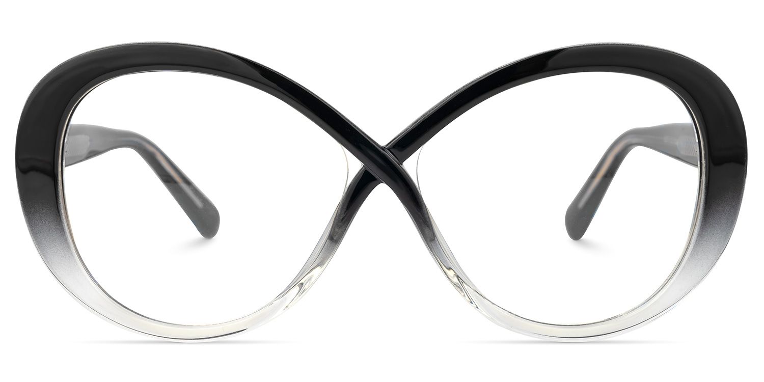 Serena - Oval Black/Crystal Eyeglasses by Vooglam - Angle View