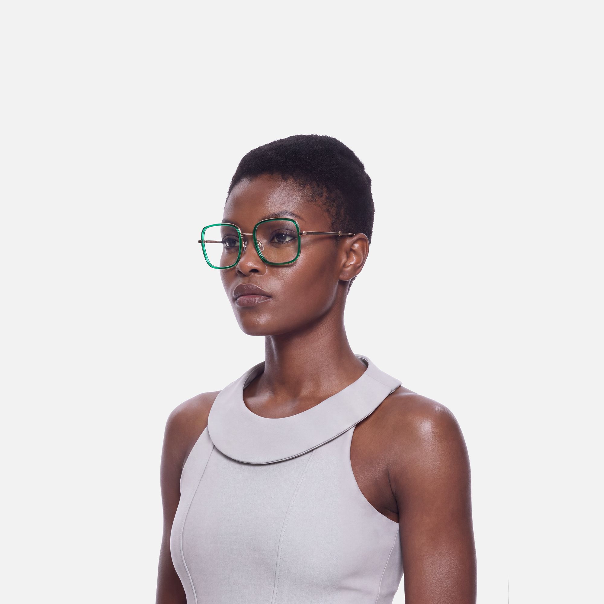 Jace - Oversized Green and Gold Square Glasses | Vooglam On Model 3