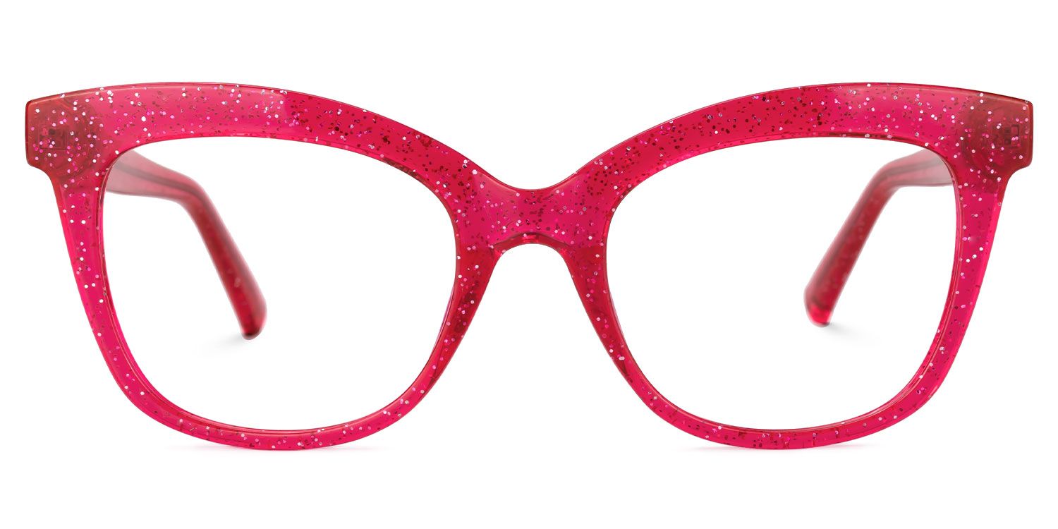 Rectangle Bright/Pink Eyeglasses by Vooglam.com - Angle View