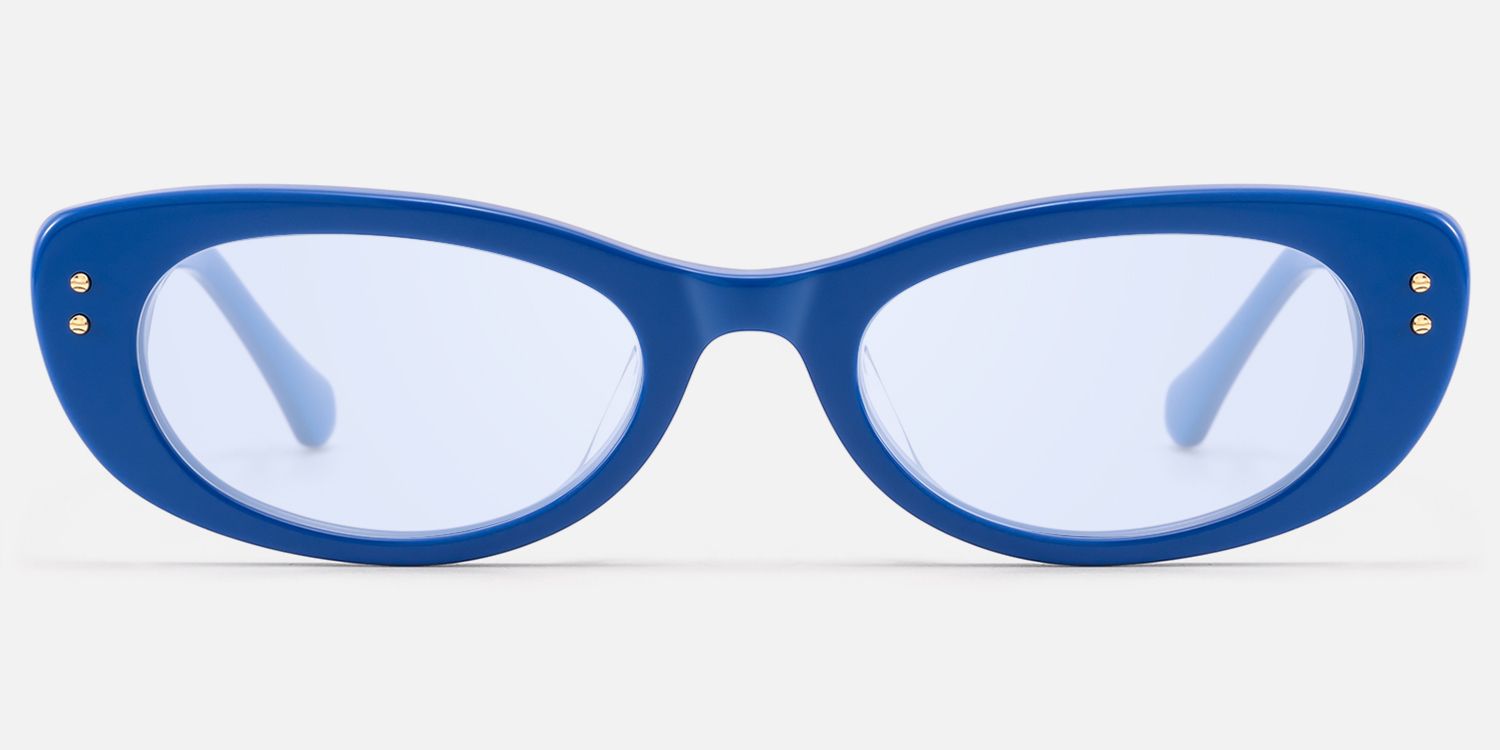 Ginza - Blue Tinted Acetate Narrow Cat Eye Shades | Vooglam Angle View