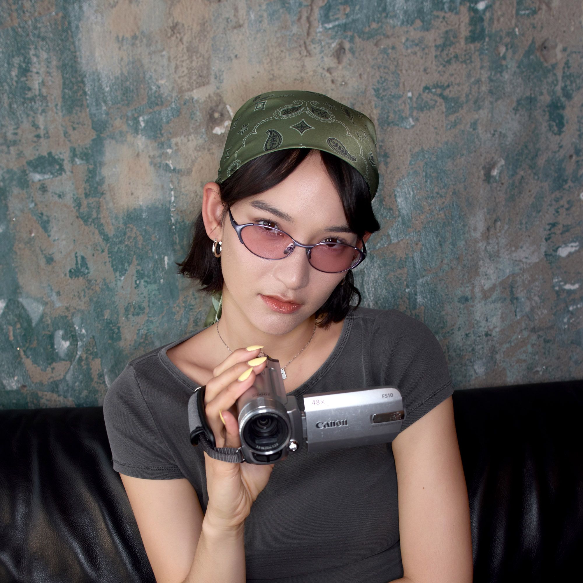 Ebisu - Purple Oval Rave Sunglasses with Pink Lens | Vooglam On Model 1