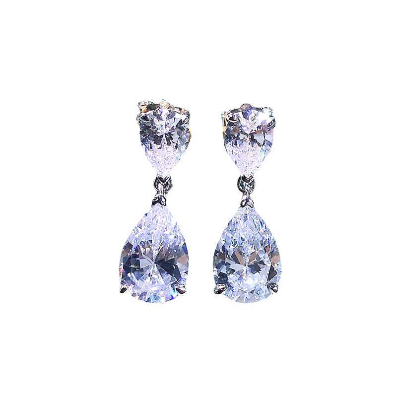 Stylish Diamond White Waterdrop Stud Pierced Earrings by Vooglam - Front View