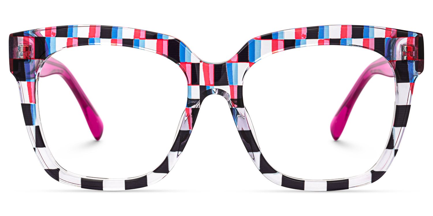 Martha - Square Blue/Red Eyeglasses | Vooglam Angle View