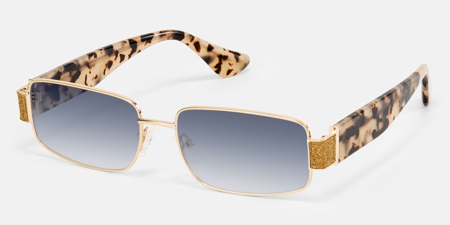Alexandra - Rectangle Gold Sunglasses| Vooglam Front View
