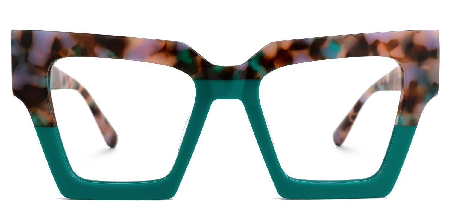 Eleora - Square Green/Floral Eyeglasses by Vooglam - Angle View