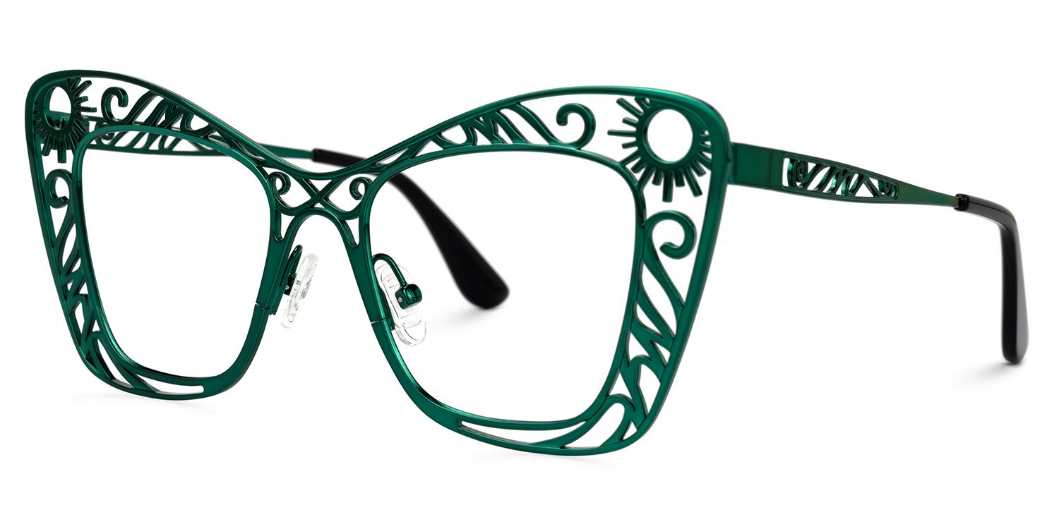 Adita - Cat Eye Green Eyeglasses | Vooglam Front View