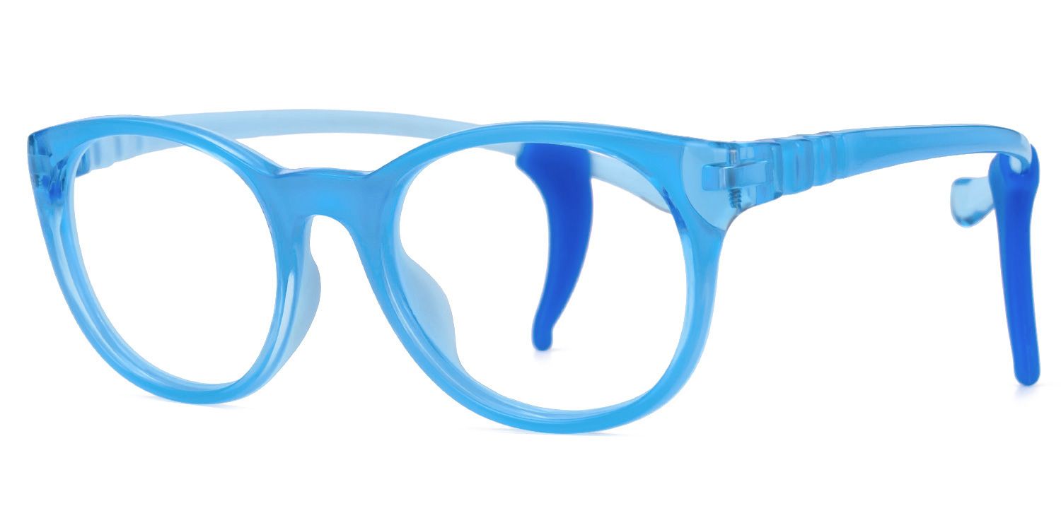 Eljah - Round Blue Kids Eyeglasses by Vooglam - Front View
