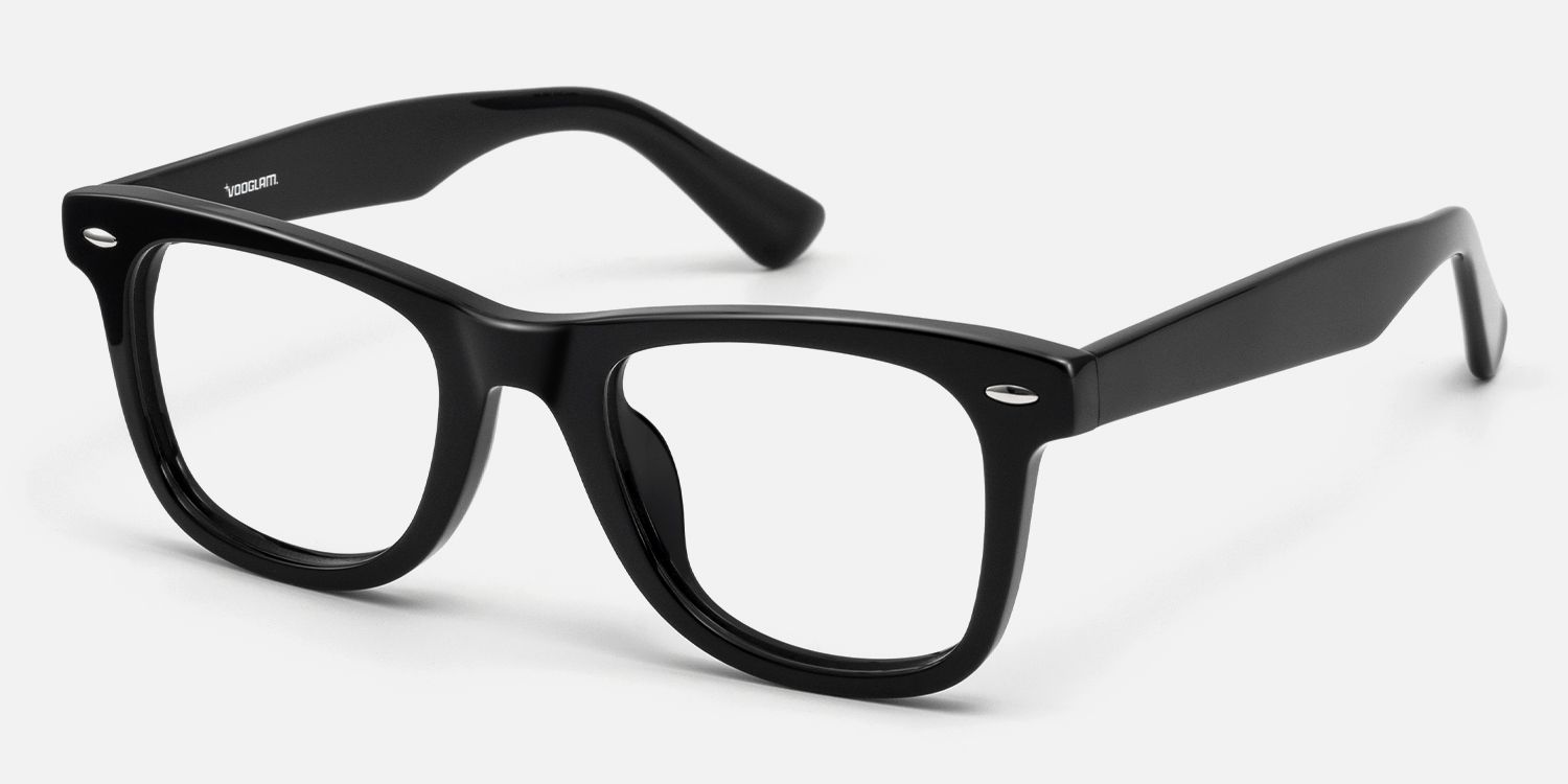Nadia - Sleek Rectangle Black Eyeglasses | Vooglam Front View