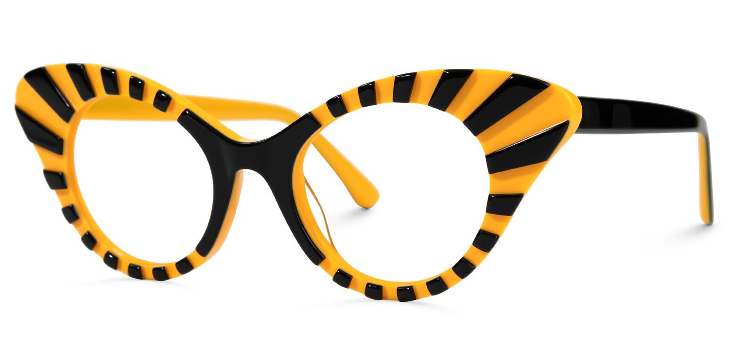 Kiele - Cat Eye Black/Yellow Pattern Eyeglasses by Vooglam - Front View