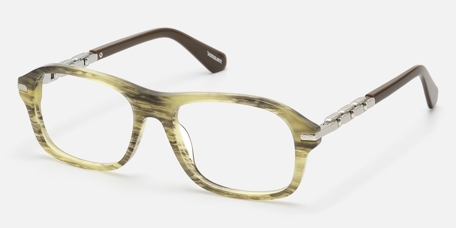 Albini - Clear Wood Grain Silver Chain Frames | Vooglam Front View