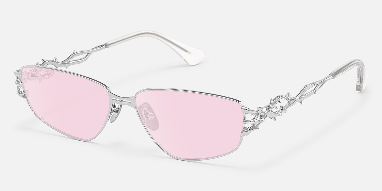 Spine - Silver Metal Pink Tinted Sunglasses | Vooglam Front View