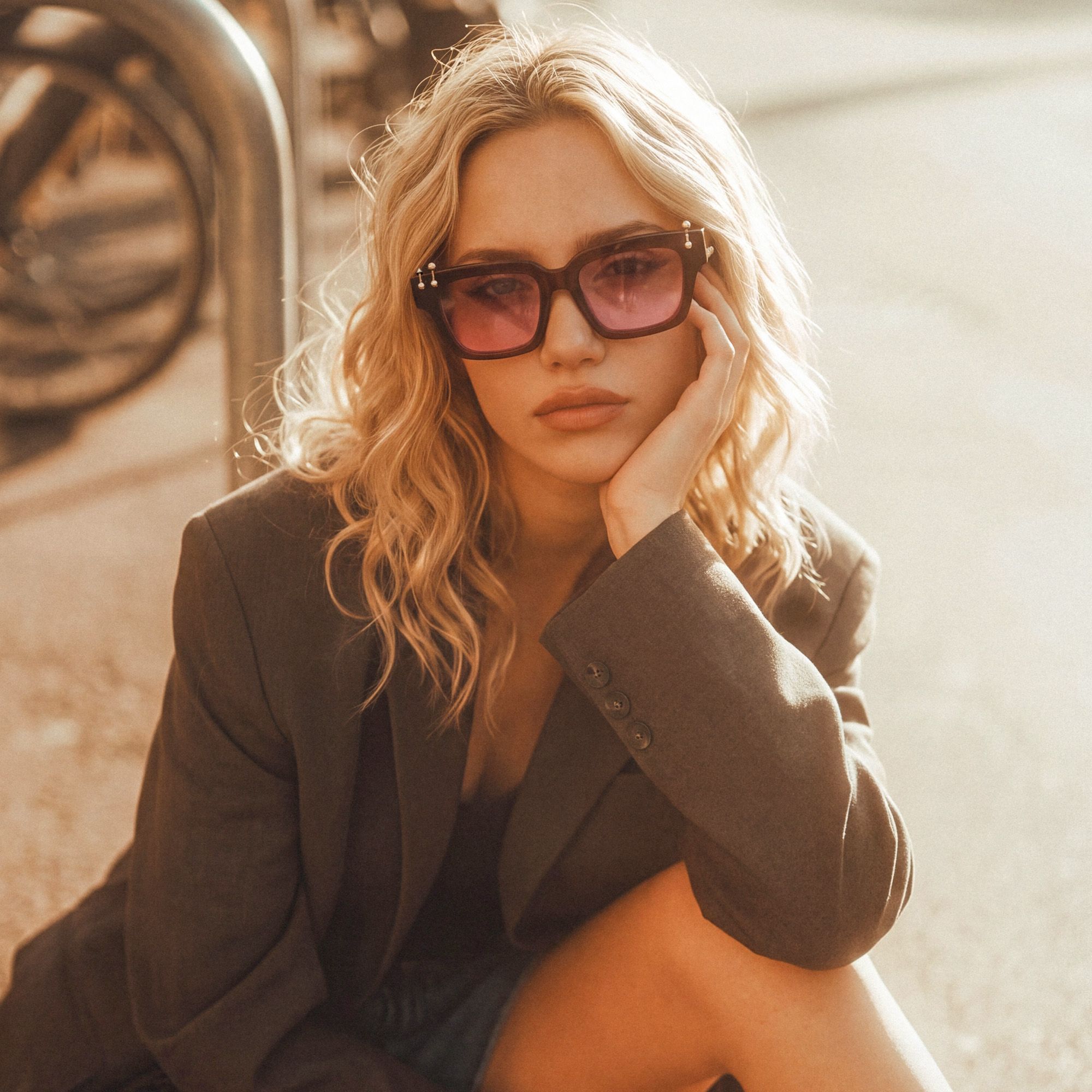 PIERCE - Gold Piercing Burgundy Sunglasses | Vooglam