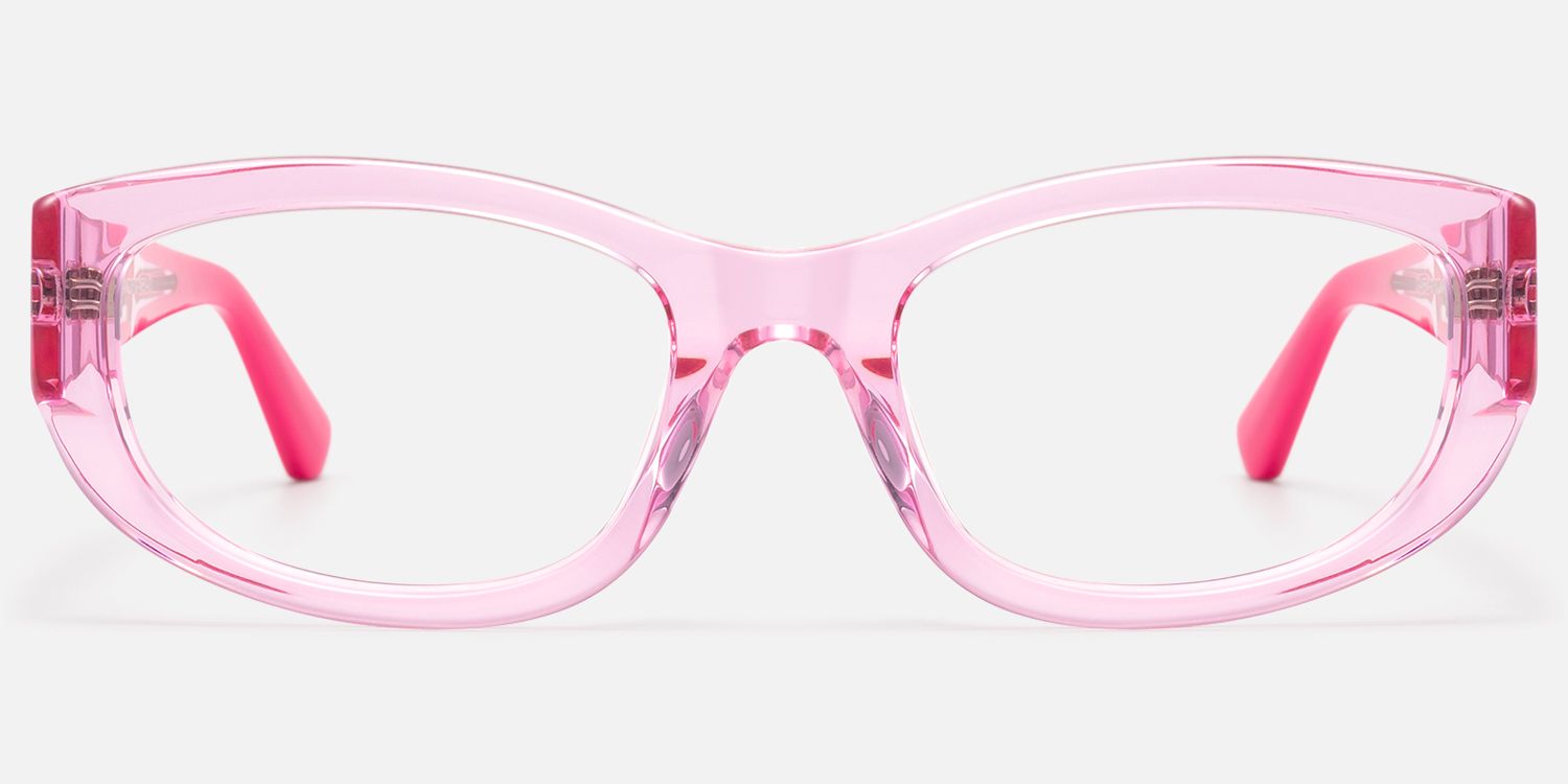Bubble - Clear Pink Y2K Oval Rectangle Glasses by Vooglam - Angle View