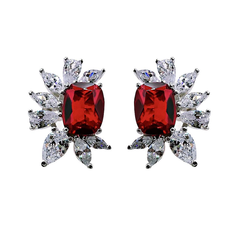 Creative Ruby Red Rectangle Pierced Earrings | Vooglam Front View