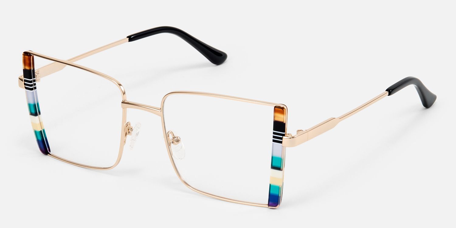 Denzel - Shop Gold Rims Bohemian Glasses Online | Vooglam Front View
