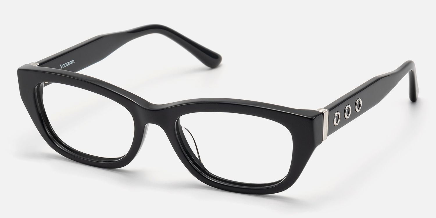 Riven - Solid Black Angular Cat Eye Frame | Vooglam Front View