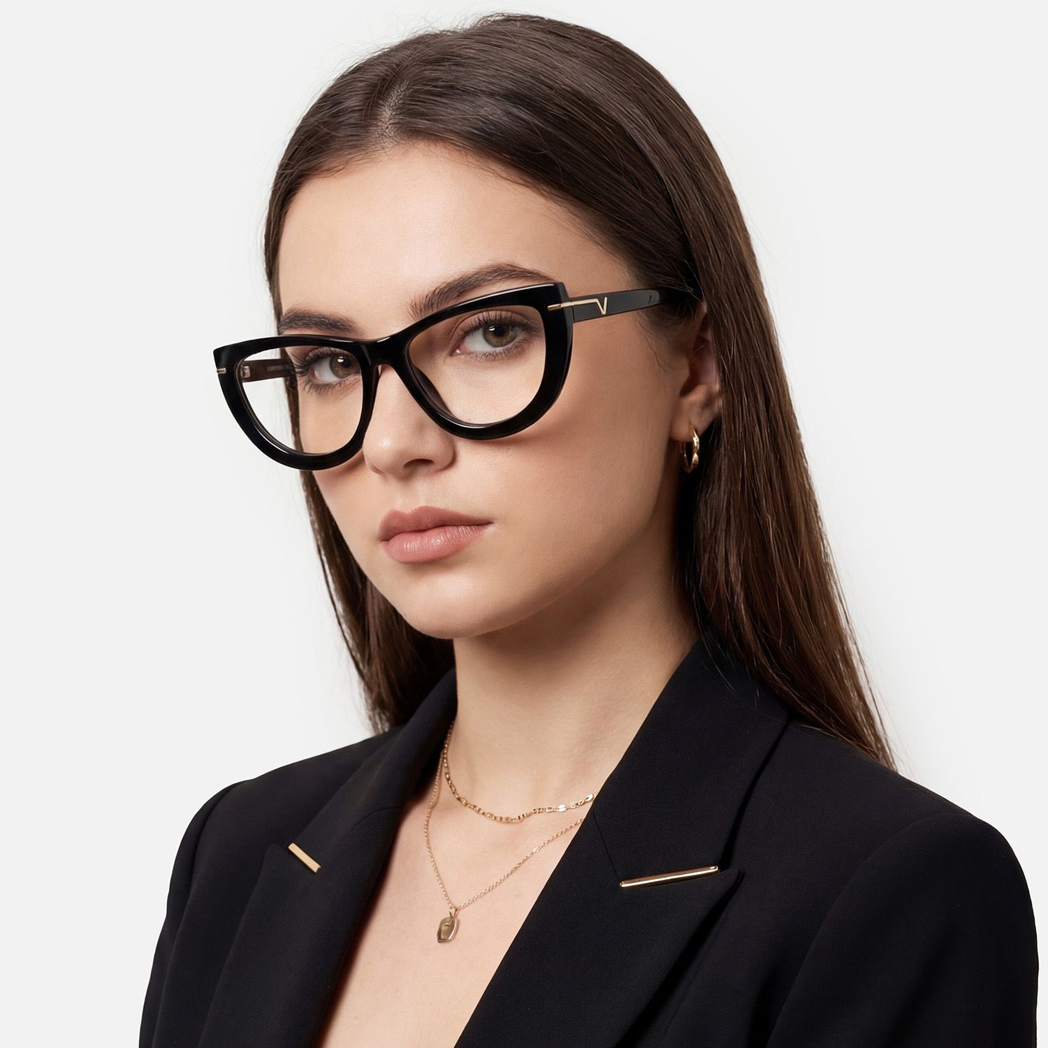 Explore the design story of Rhea - Chic Black Glasses with Golden Accents | Vooglam