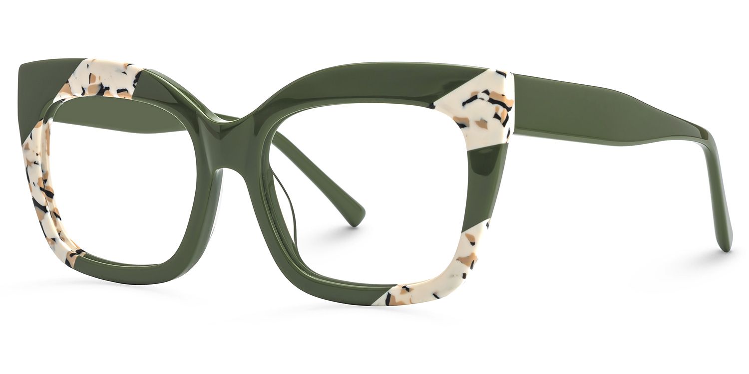 Terrie - Square Dark/Green Eyeglasses | Vooglam Front View