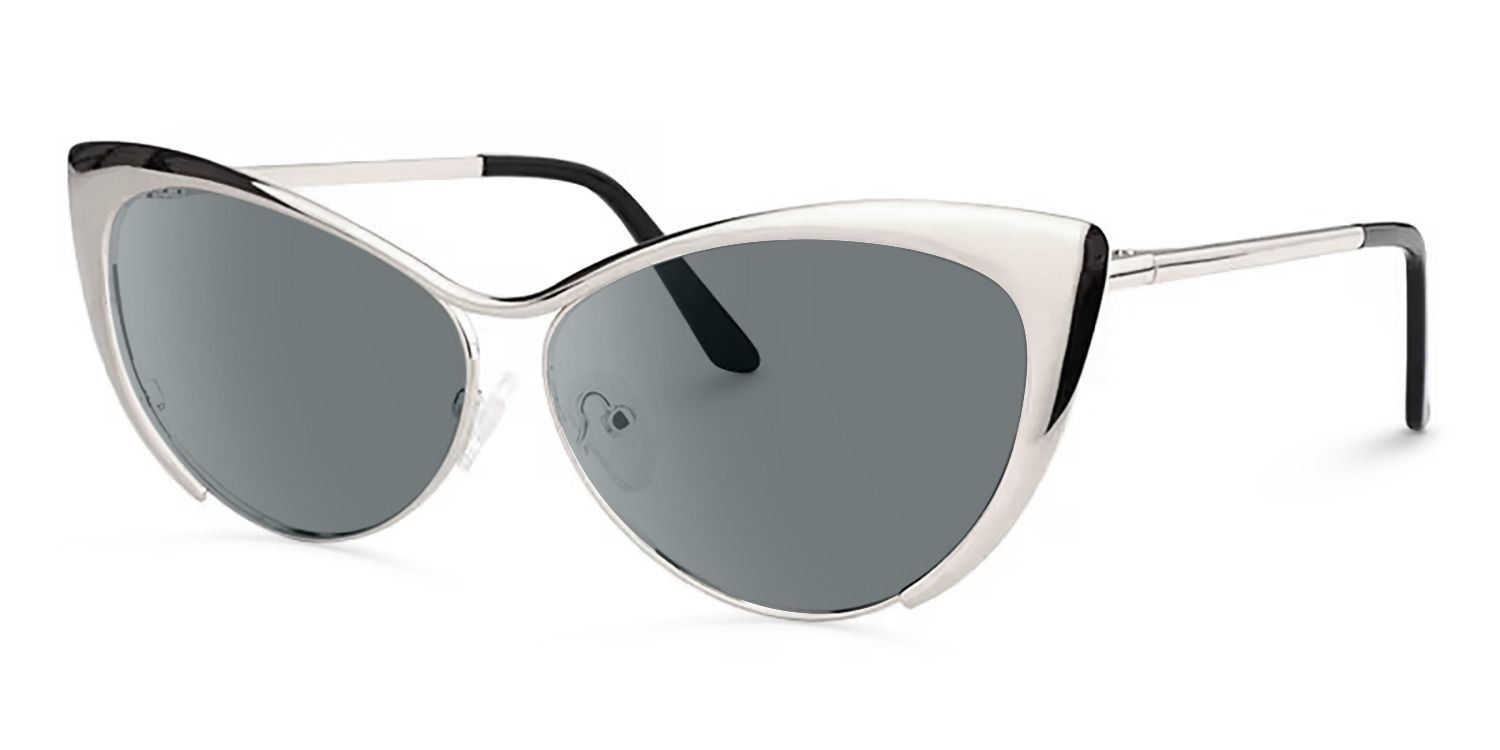 Annabelle - Sleek Silver Cat Eye Sunglasses | Vooglam Front View