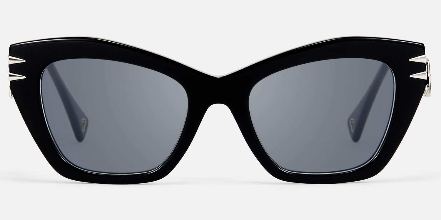 Manon - Zipper Spike Black Cat Eye Sunglasses | Vooglam Angle View