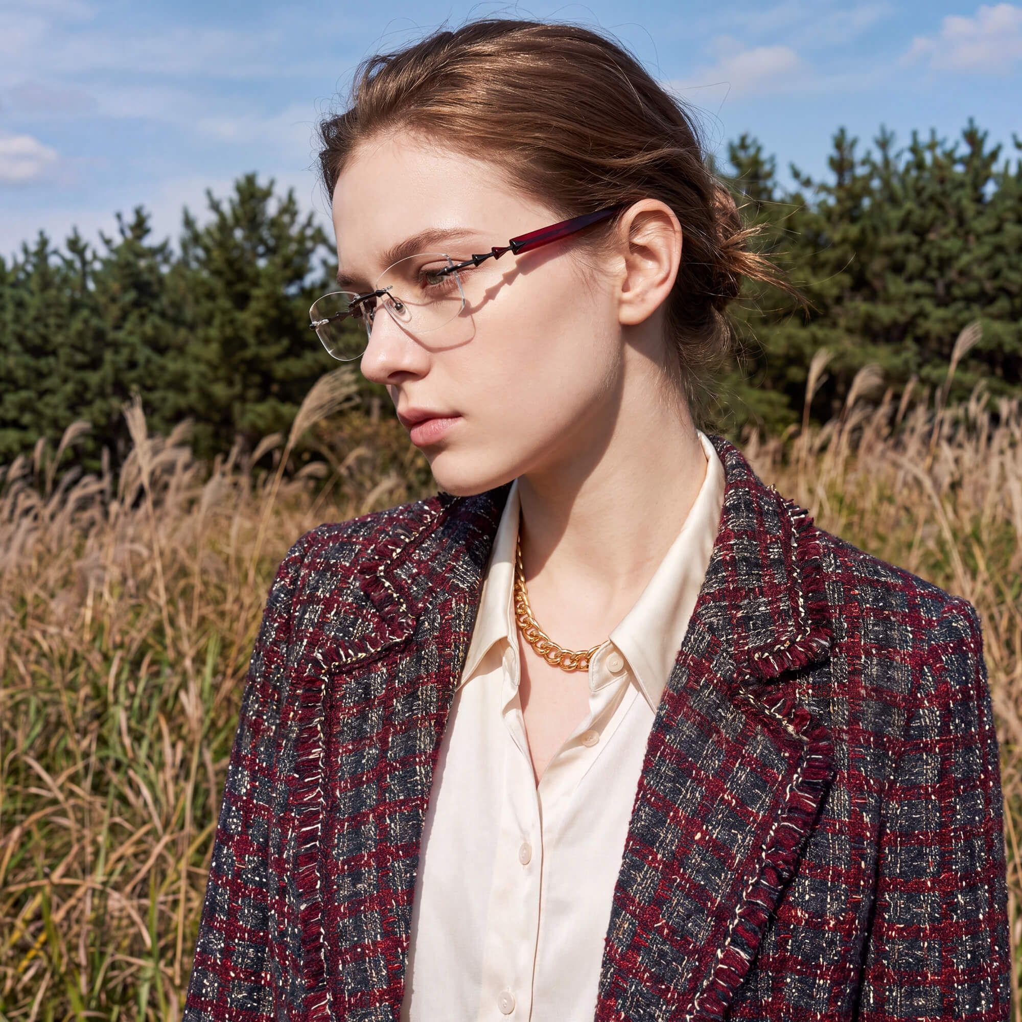 Explore the design story of Fracture - Black & Red Rimless Spike Glasses | Vooglam