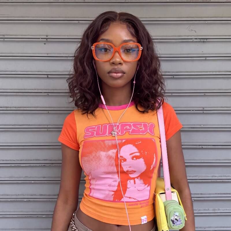 Nova y2k glasses: neon orange star deco glasses with double wired temple