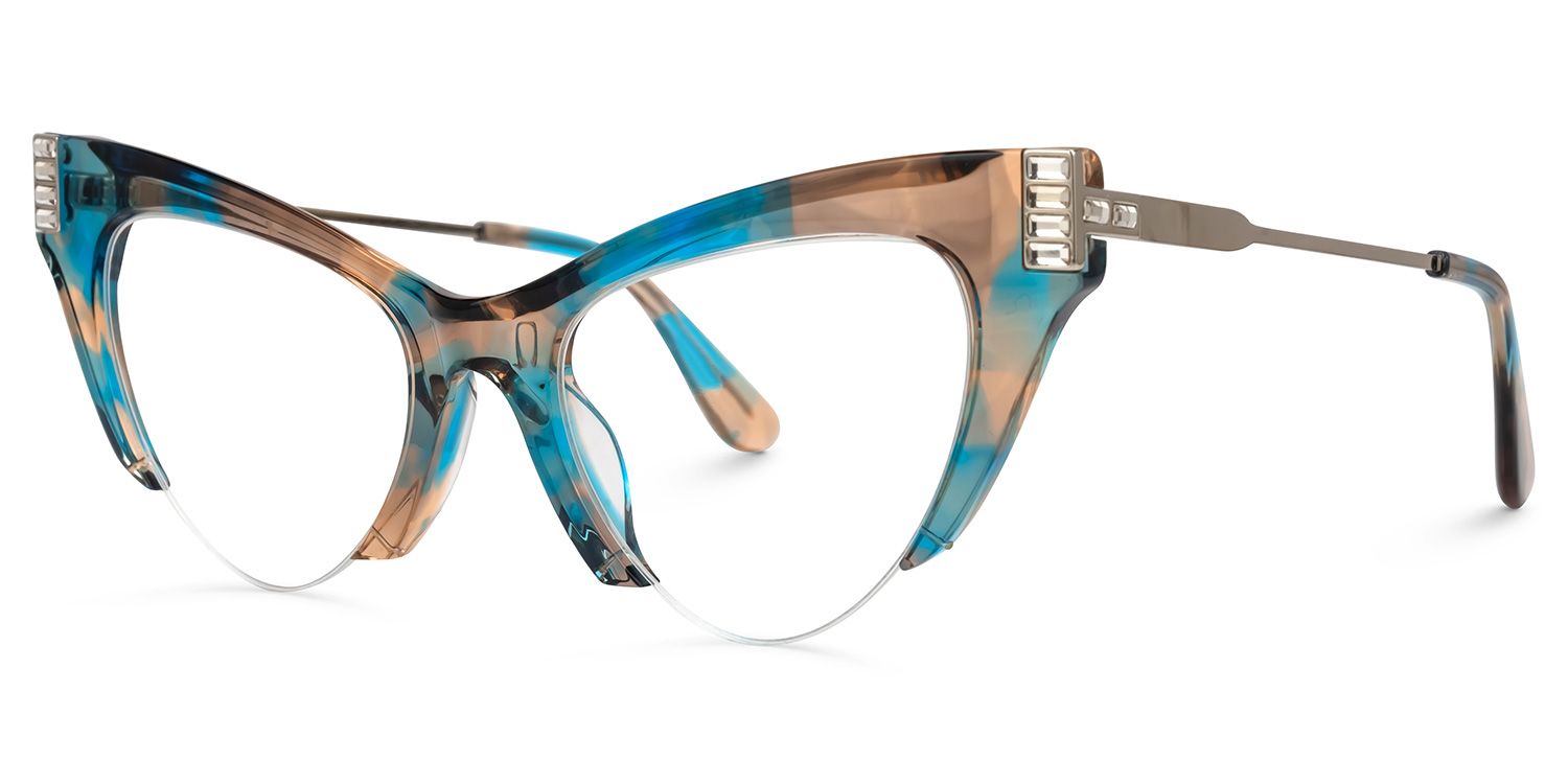Eirian - Cat Eye Brown/Blue Eyeglasses | Vooglam Front View
