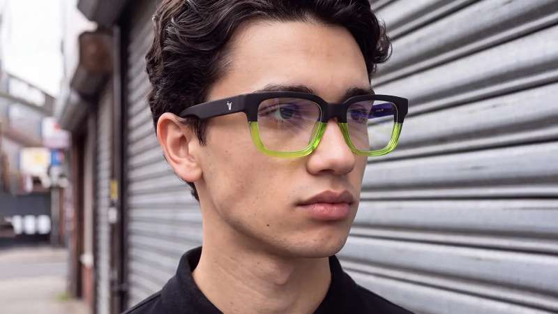 Strobe glasses: half neon green half matte black rectangle glasses for men's vibrant color frame choice