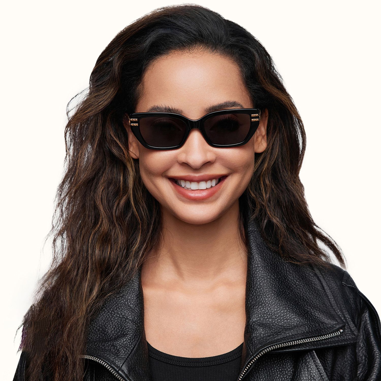 Nomad - Black Cateye Golden Rivet Glasses | Vooglam On Model 1