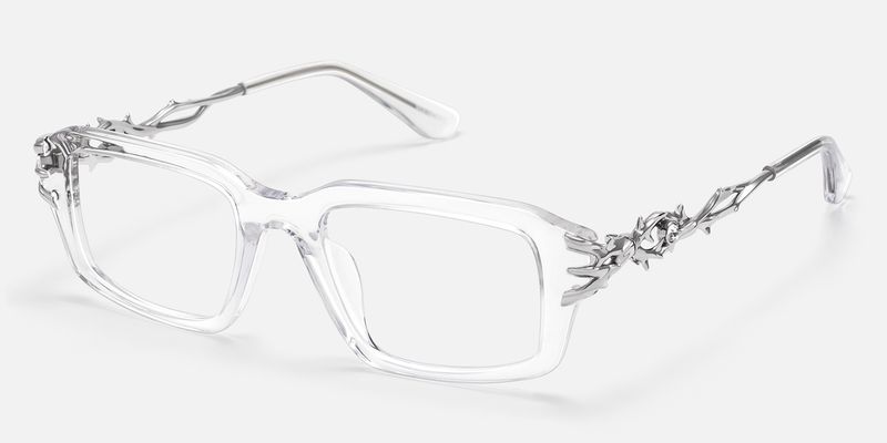 Vorpal - Clear Thorn Rectangle Silver Glasses | Vooglam