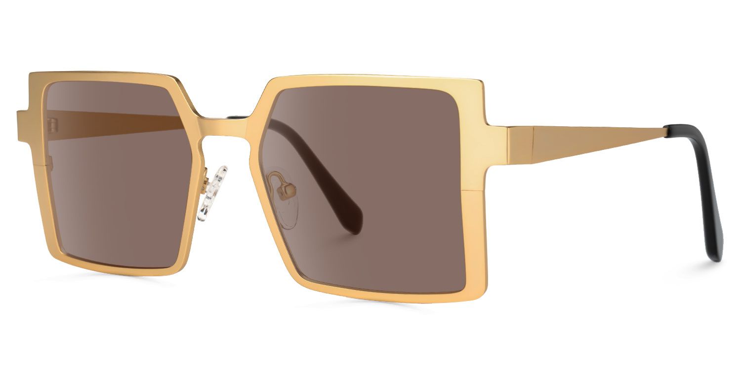 Elowen - Rectangle Gold Sunglasses | Vooglam Front View