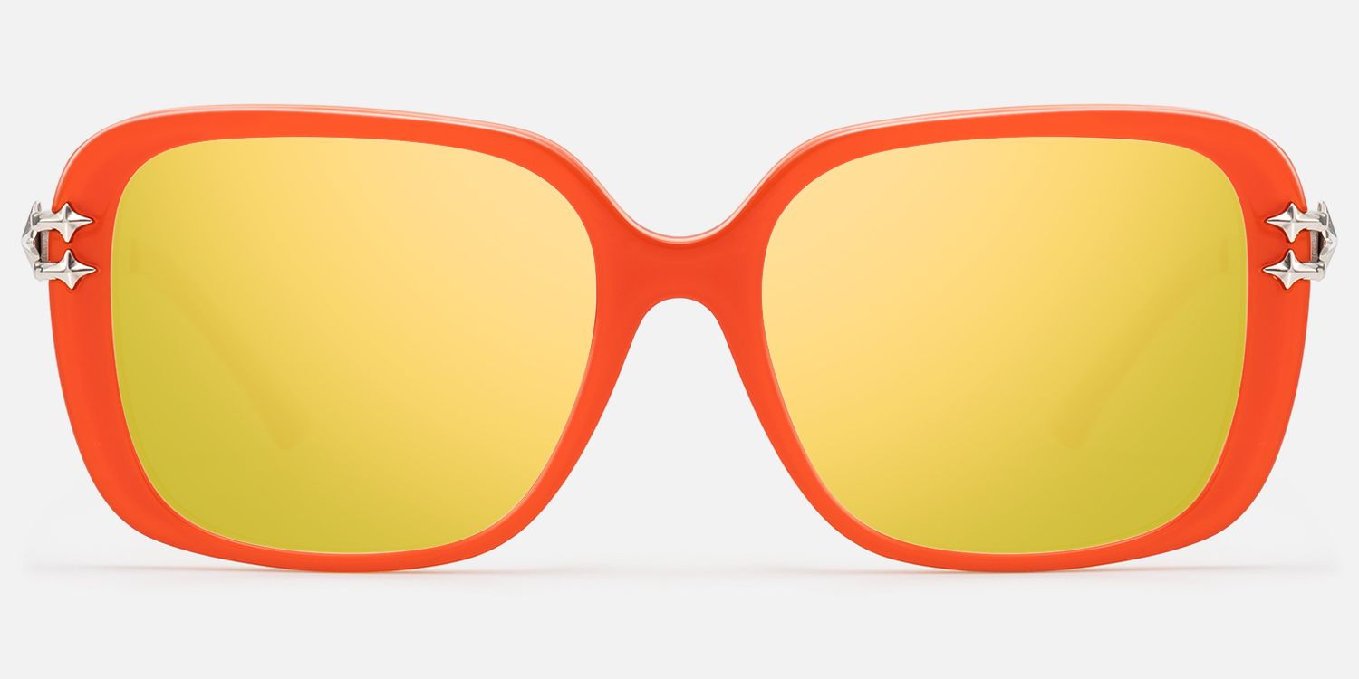 Nova - Bright Orange Gold Mirrored Wire Sunnies by Vooglam - Angle View