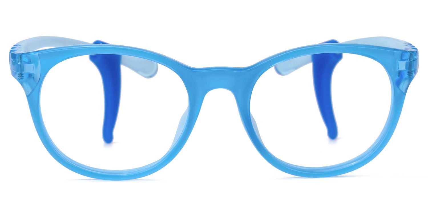Eljah - Round Blue Kids Eyeglasses by Vooglam - Angle View