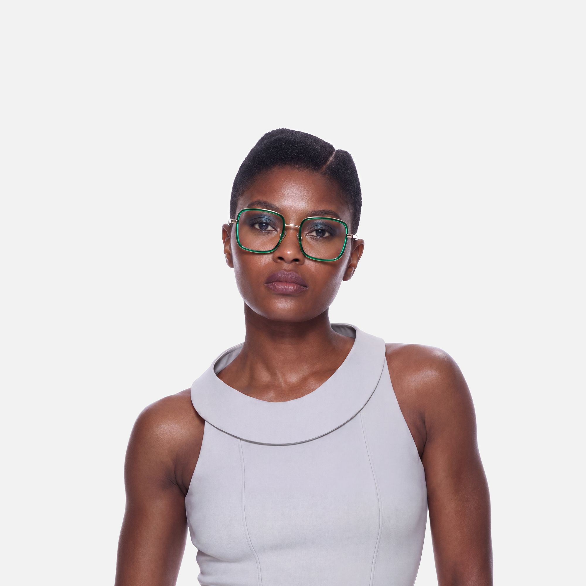 Jace - Oversized Green and Gold Square Glasses | Vooglam On Model 1