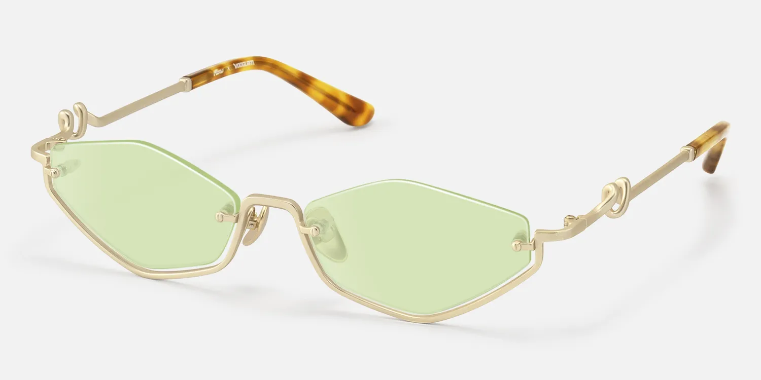 Niseko - Brushed Gold Green Tinted Half Rim Shades
