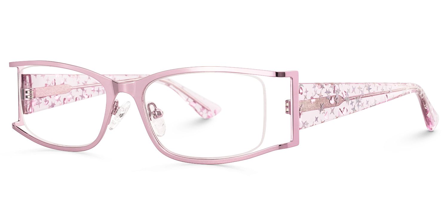 Elle - Rectangle Pink Eyeglasses | Vooglam Front View