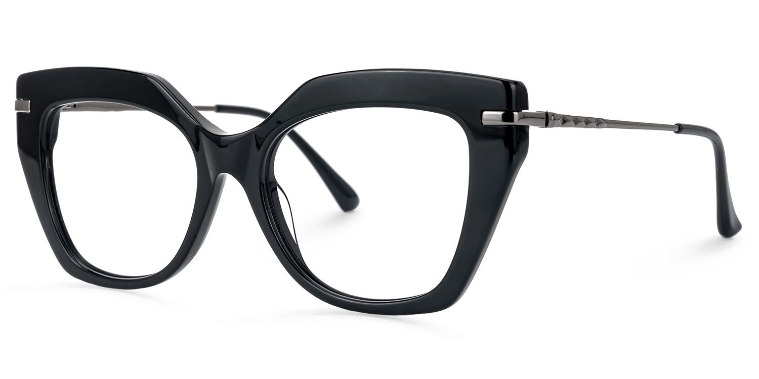 Elandra - Cat Eye Black Eyeglasses | Vooglam Front View