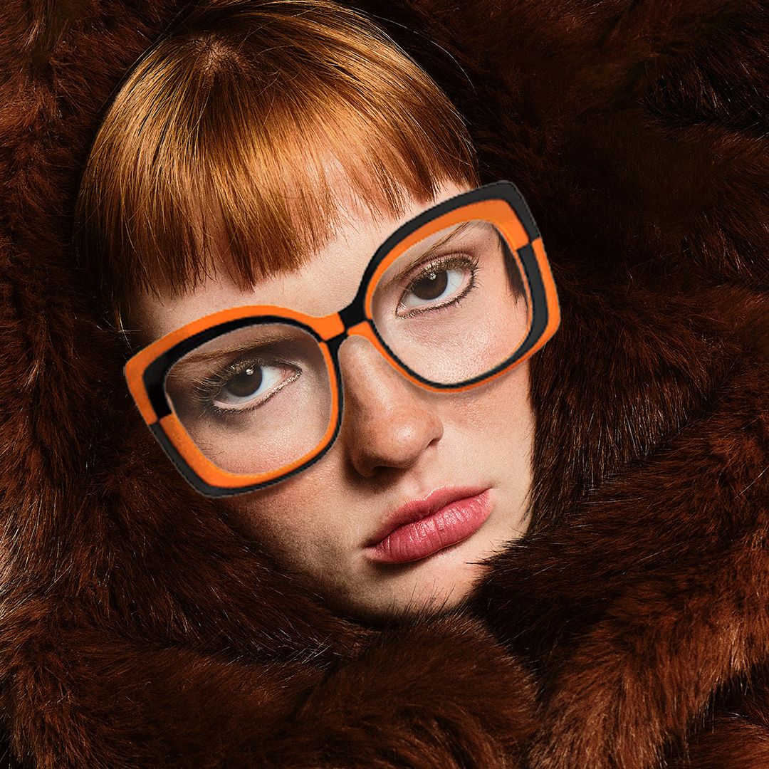 Mabon - Butterfly Orange Eyeglasses | Vooglam On Model 3