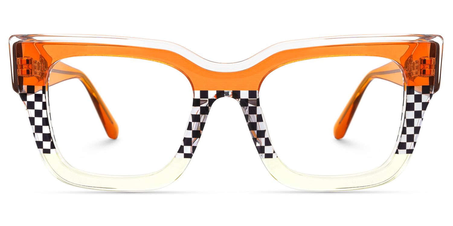 Lalasa - Vibrant Orange Glasses Checkered Design | Vooglam Angle View