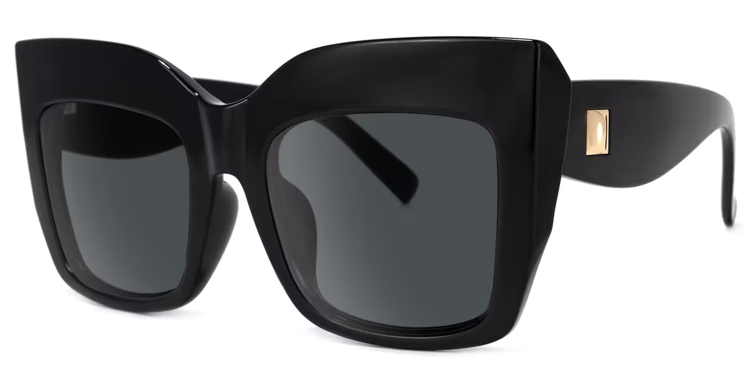 Cassandra - Square Black Sunglasses by Vooglam - Front View