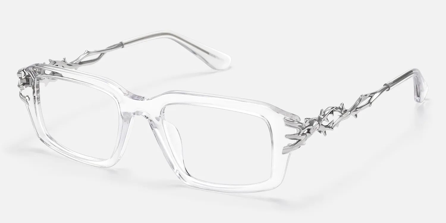 clear thorn rectangle silver glasses