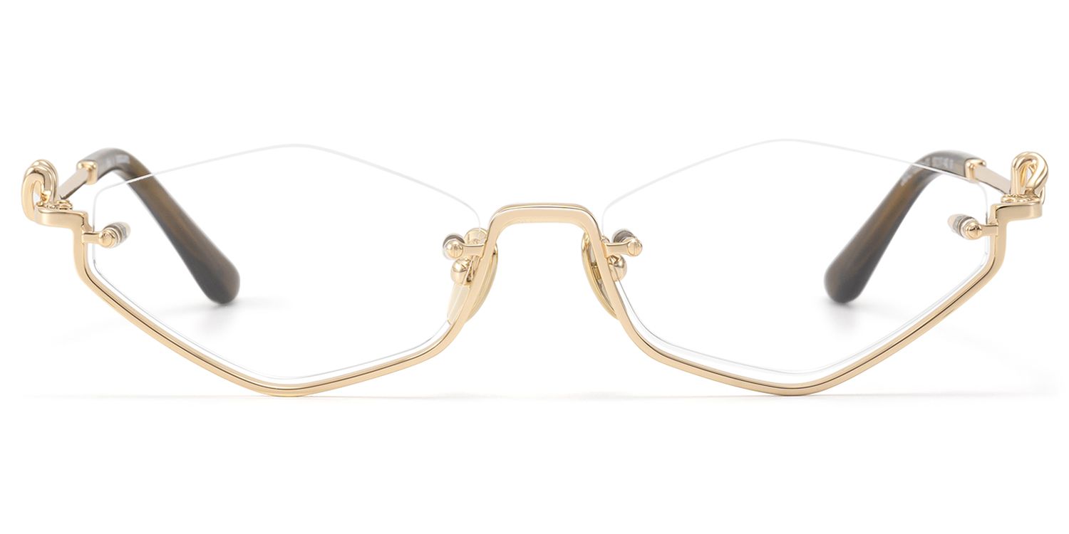 Frame Size of Niseko - Champagne Gold Octagon Half Rim Glasses | Vooglam