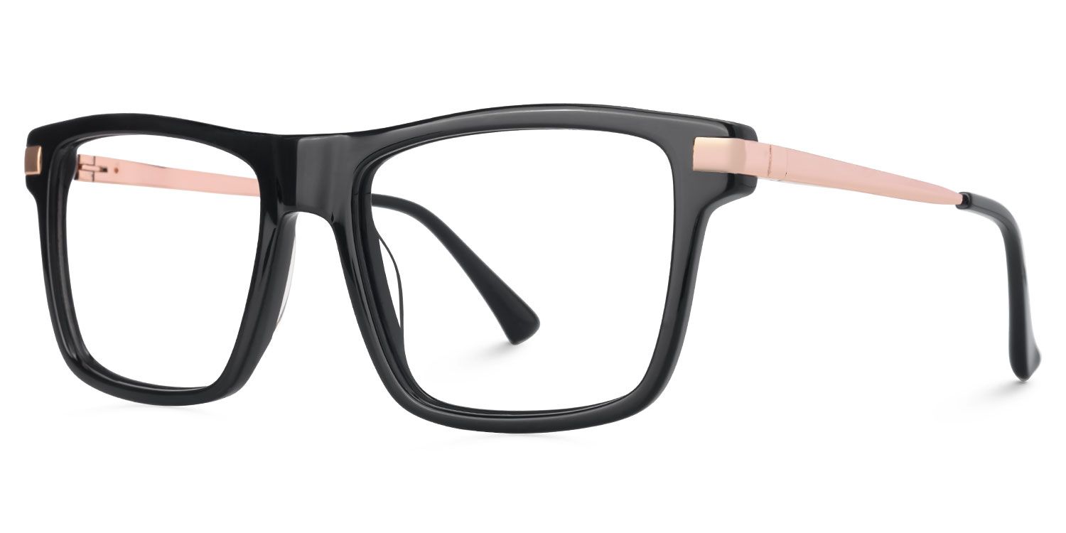 Elkie - Rectangle Black Eyeglasses | Vooglam Front View