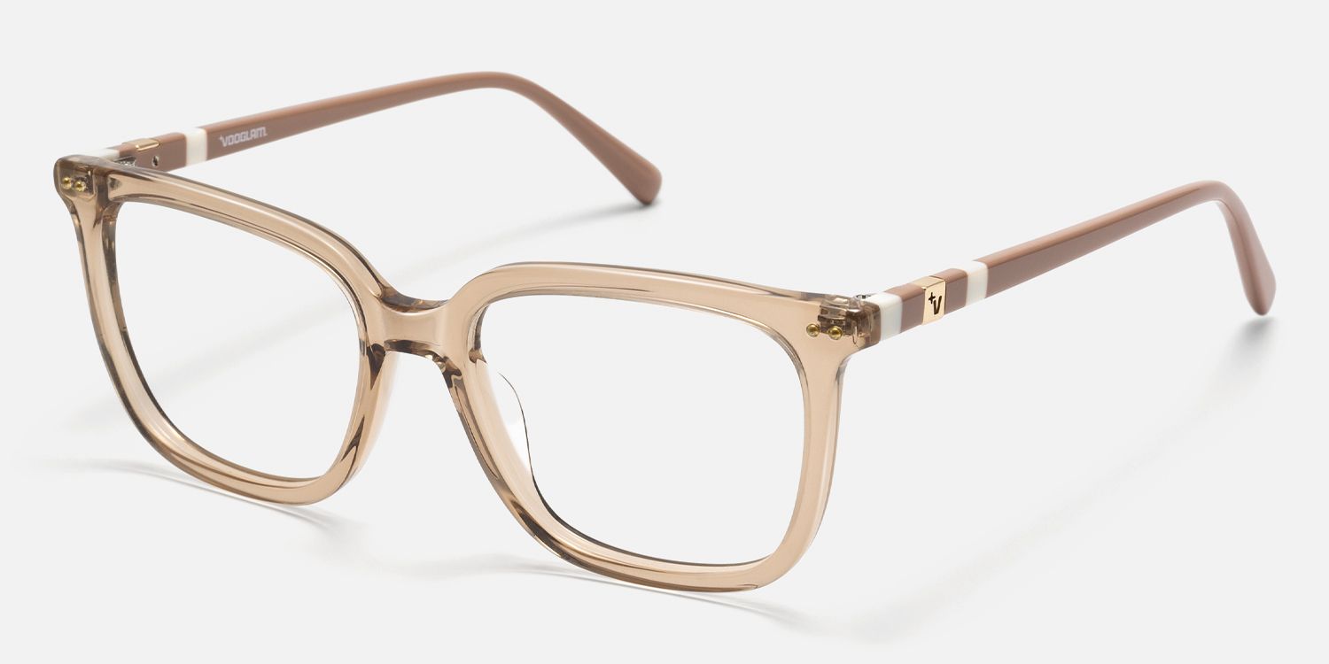 Terra - Square Champagne Eyeglasses | Vooglam Front View