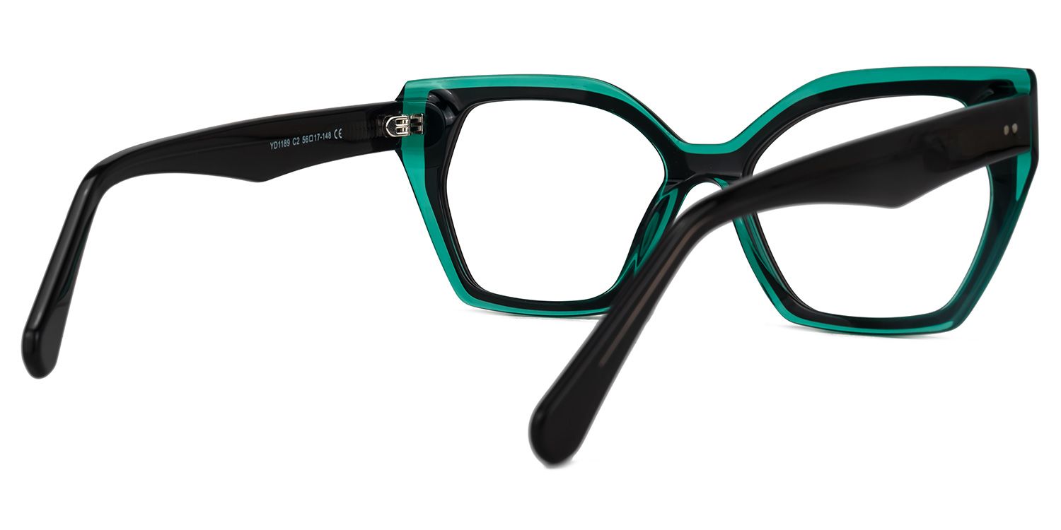 Delyth - Cat Eye Black/Green Eyeglasses by Vooglam - Side View