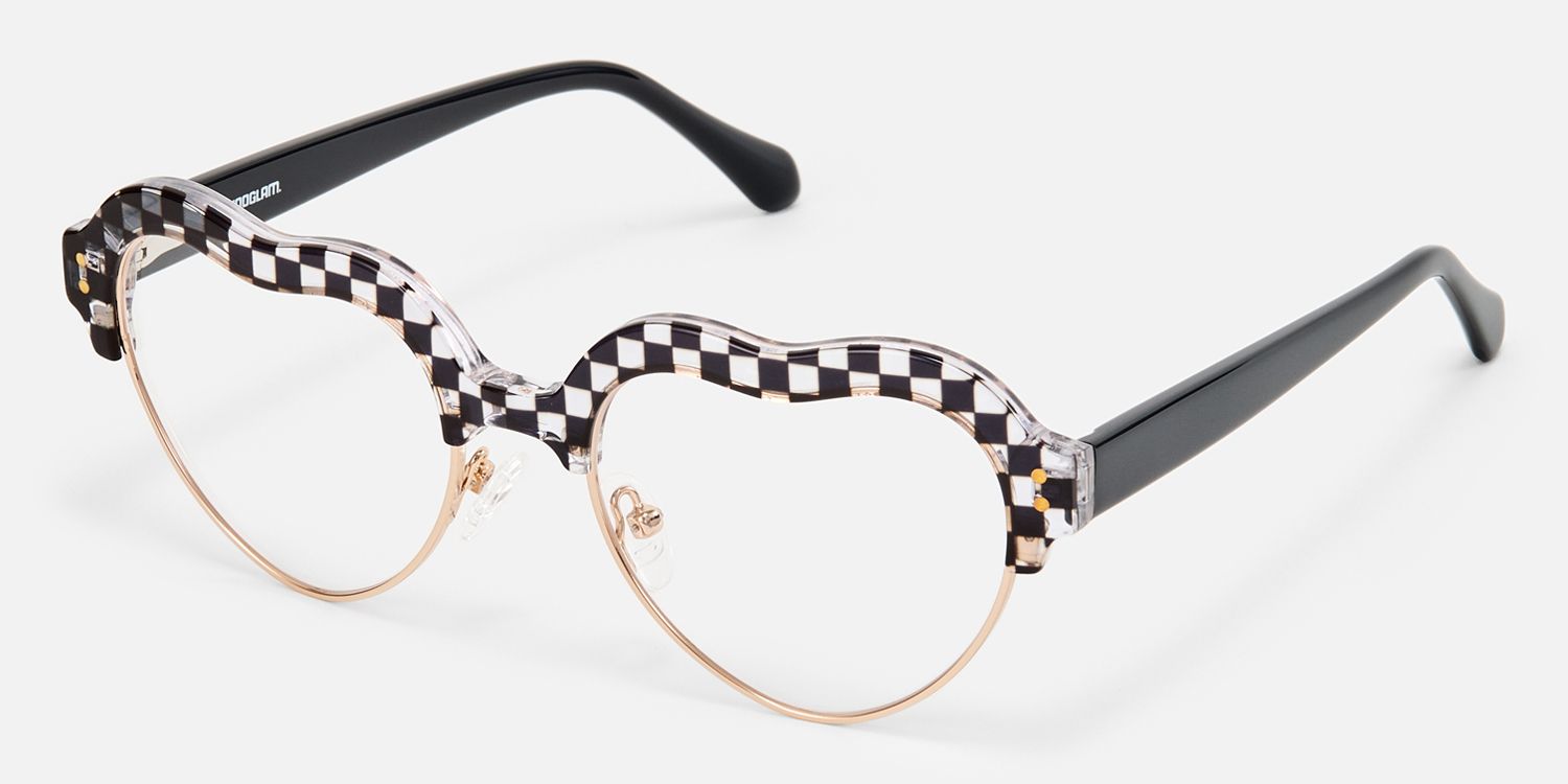 Hannah - Checkered Heart Shaped Glasses | Vooglam Front View