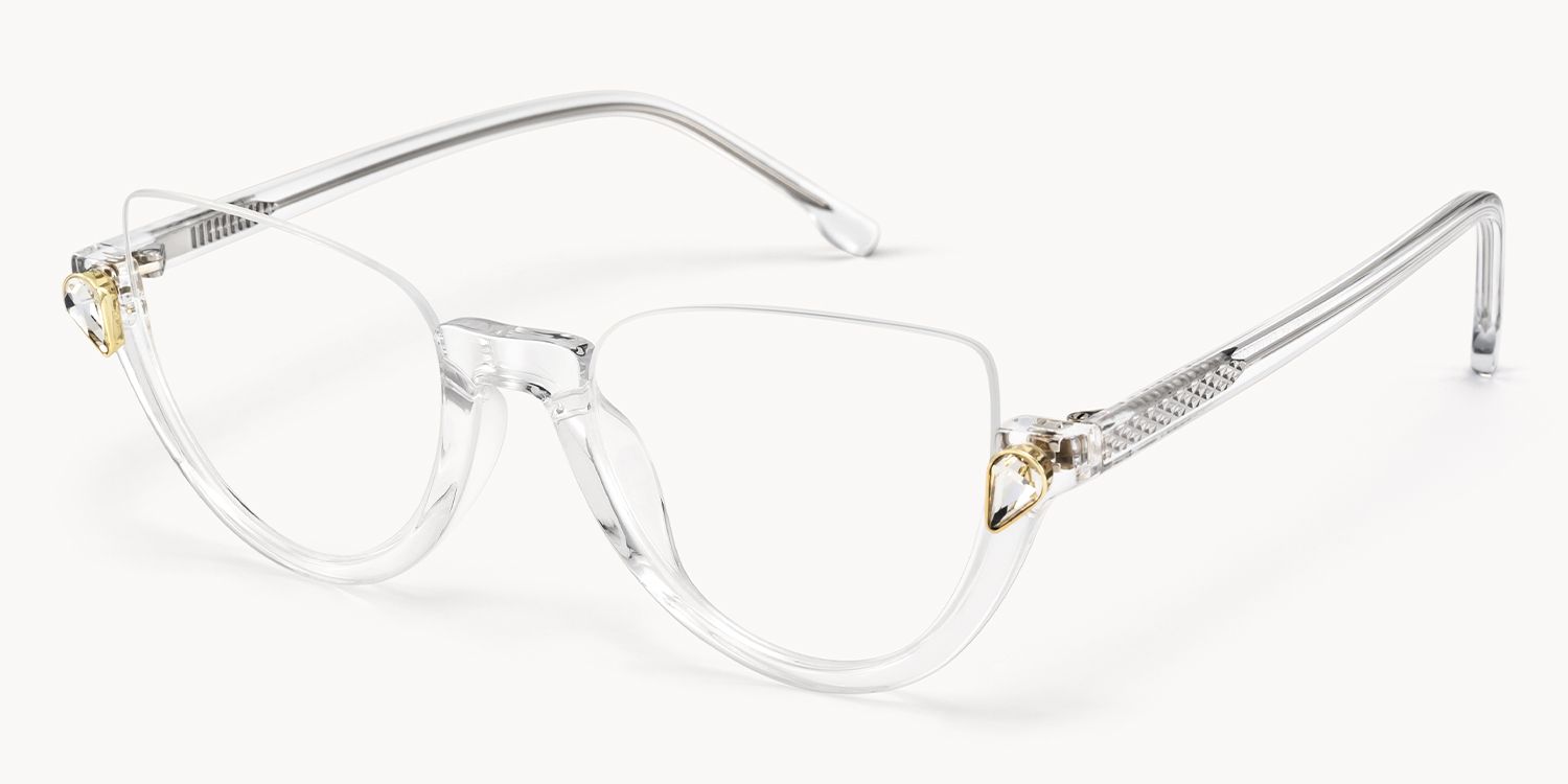 Sylvia Crystal Clear Semi-Rimless Cat Eye Glasses for Women Front View