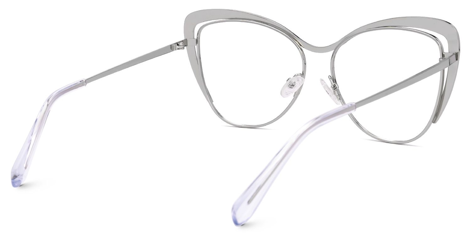 Jachin - Cat Eye Silver Eyeglasses by Vooglam - Side View